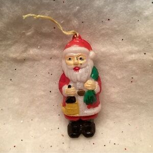 Vintage Hong Kong Hard Plastic 4” Santa Claus Christmas Ornament Blow Mold 50’s